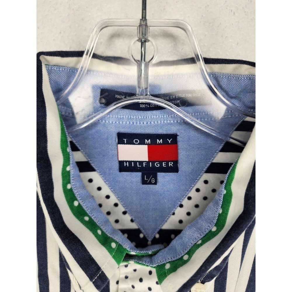 Tommy Hilfiger Polka Dot Striped Button Up Short Sleeve Floral Shirt Mens L VTG - Picture 4 of 10
